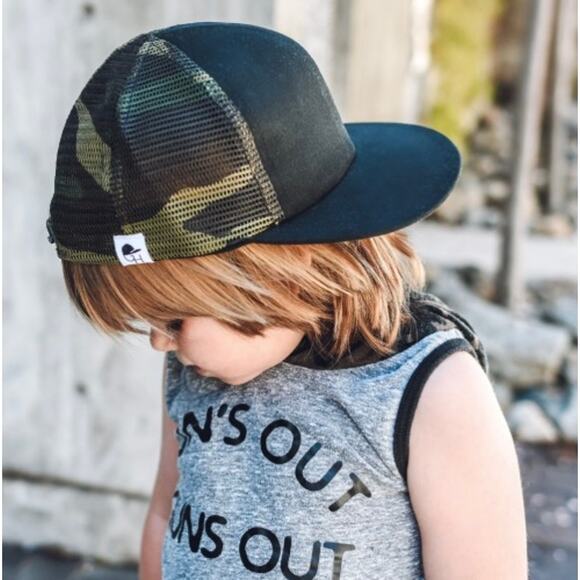 George Hats Black Camo Mesh Trucker Hat Panel Cap KIDS YOUTH 3-5 YO 50+ UPF - Picture 1 of 10